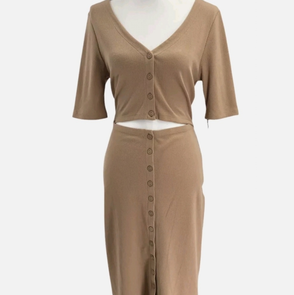 7 For All Mankind Womenβs Bodycon Rib-Knit Cut-Out Dress - Picture 3 of 8